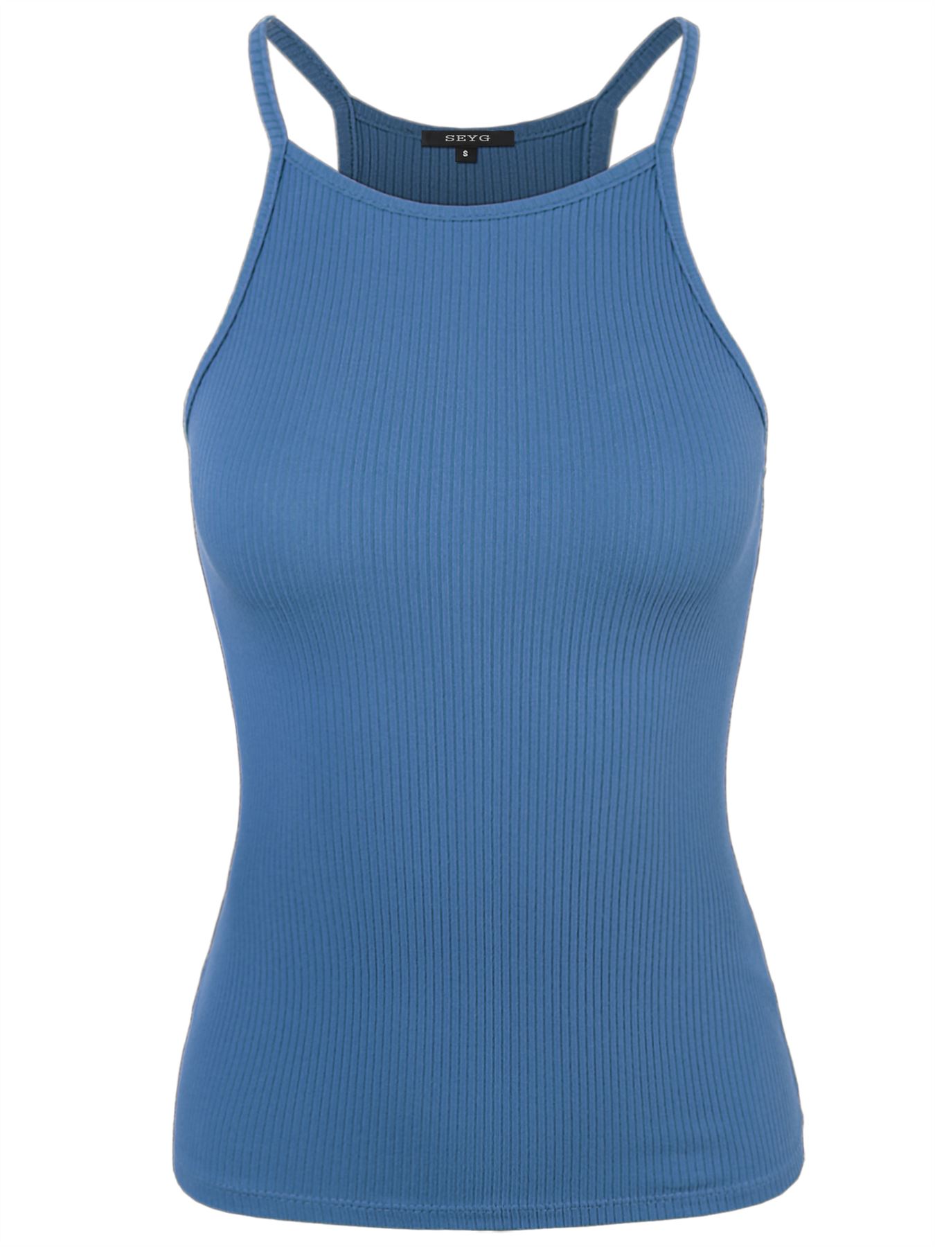 Ribbed High Square Halter Neck Racerback Cami Top - Picture 27 of 120