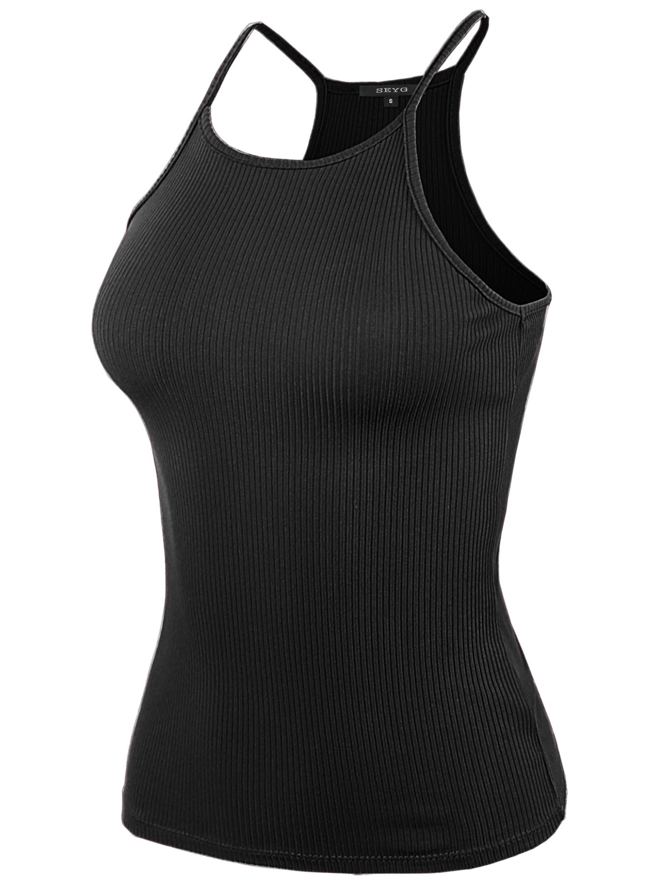 Ribbed High Square Halter Neck Racerback Cami Top - Picture 4 of 120