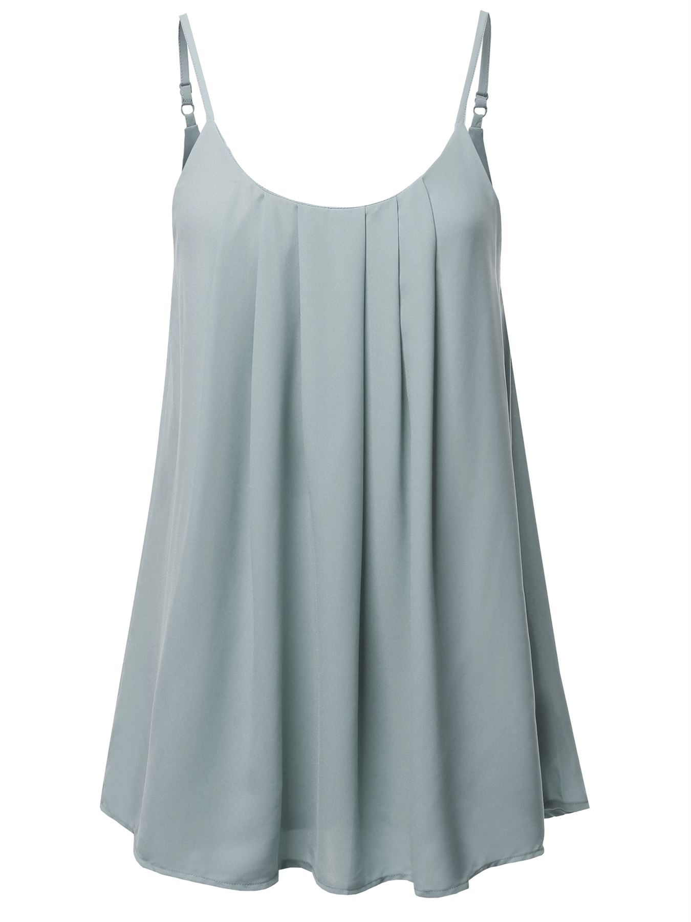Relaxed Fit Wool Dobby Woven Lining Double Layer Spaghetti Cami Pleated Top - Picture 20 of 32