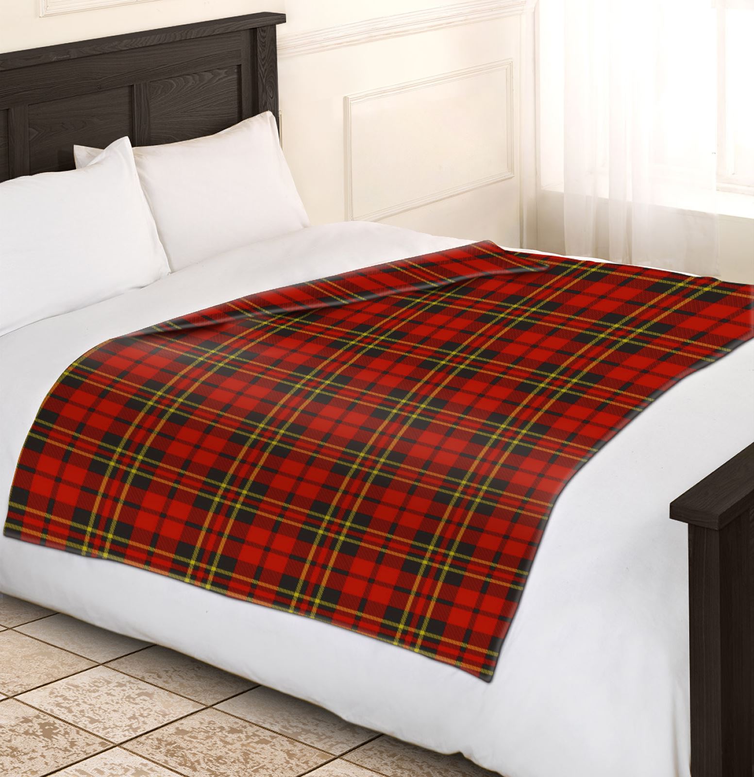 soft and warm single 120x150cm tartan check printed fleece throw for