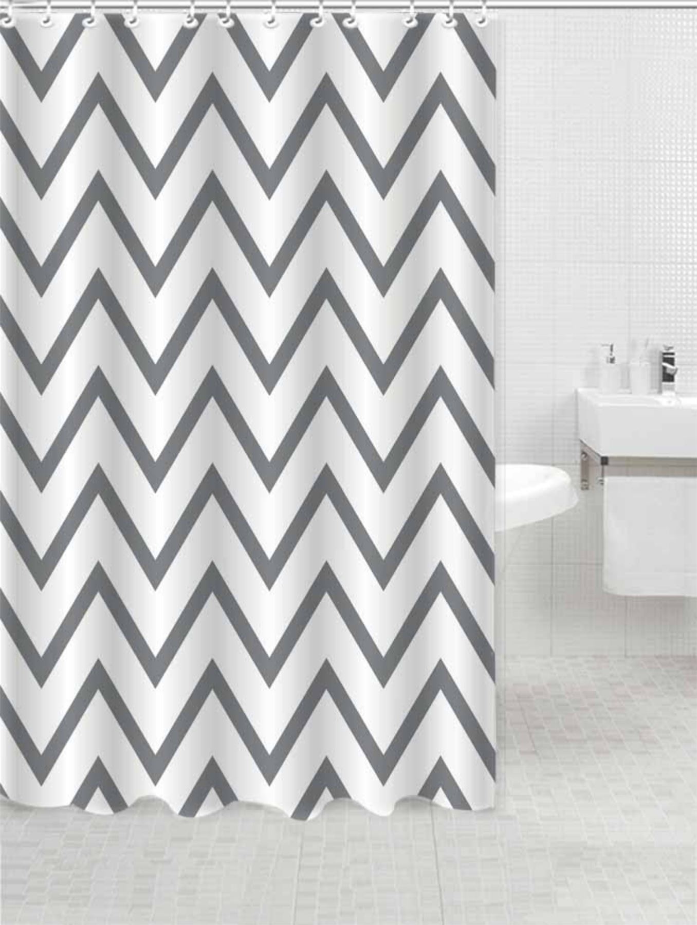 Extra Long Shower Curtains Modern Designs PEVA Material 12 Ring Hooks 180x180cm - Picture 6 of 18