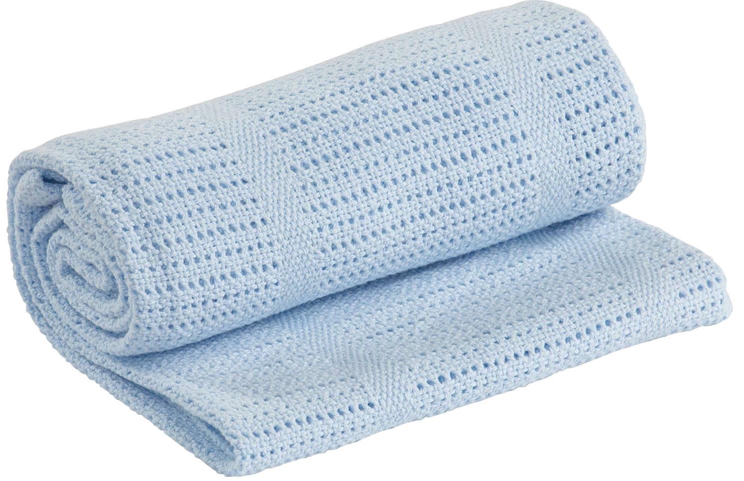 Blue 100% Cotton Cellular Blanket Baby Breathable Soft Pram Cot - Picture 5 of 7