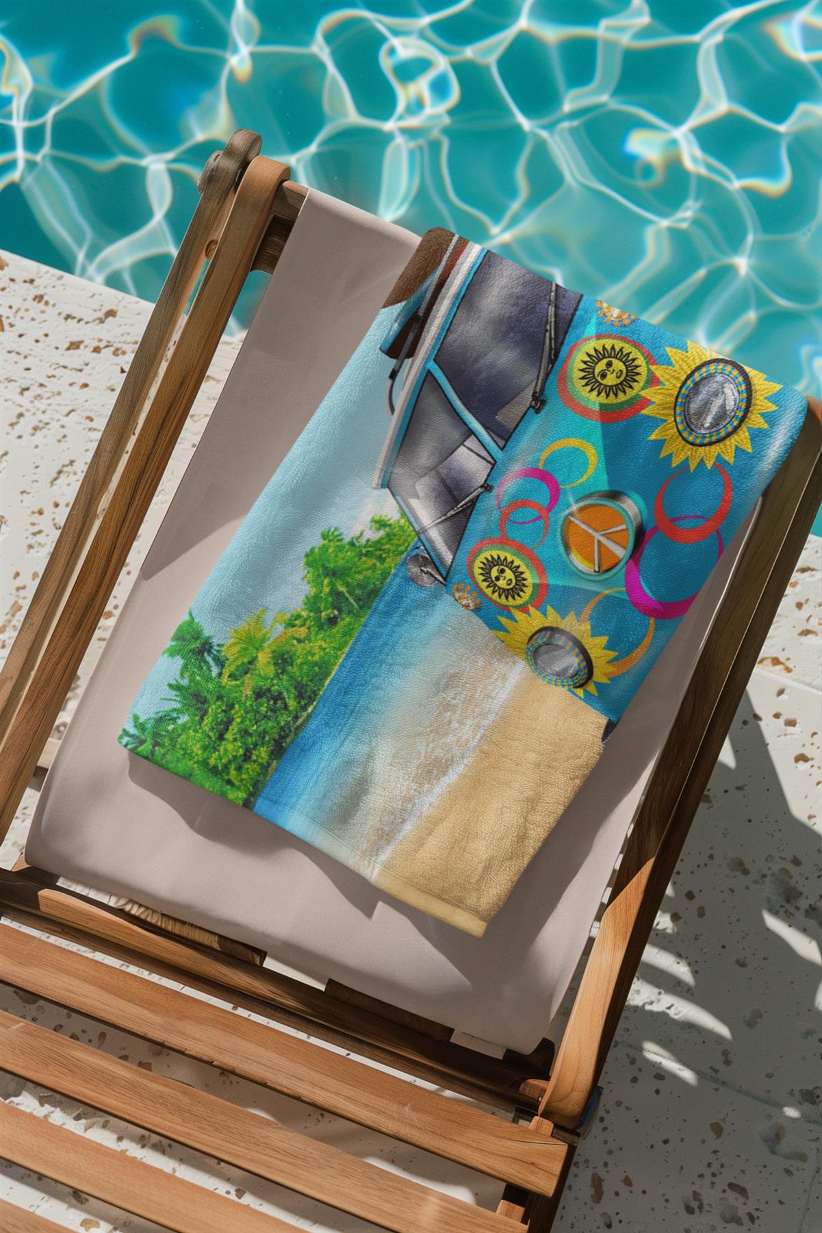 Beach Towel Large Lightweight Campervan Stripes Turtle Polyester Microfibre - Picture 7 of 59