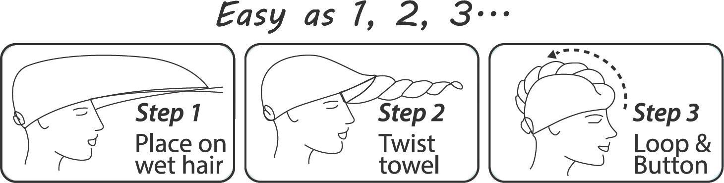 100% Cotton Hair Turban Absorbent Towel Drying Soft Wrap With Loop & Button - Picture 9 of 33