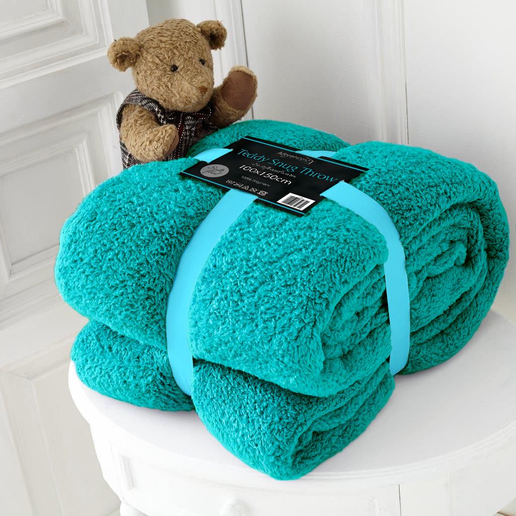 Single Double or King Size Soft Teddy Bear Throw for Sofa or Bed Luxury