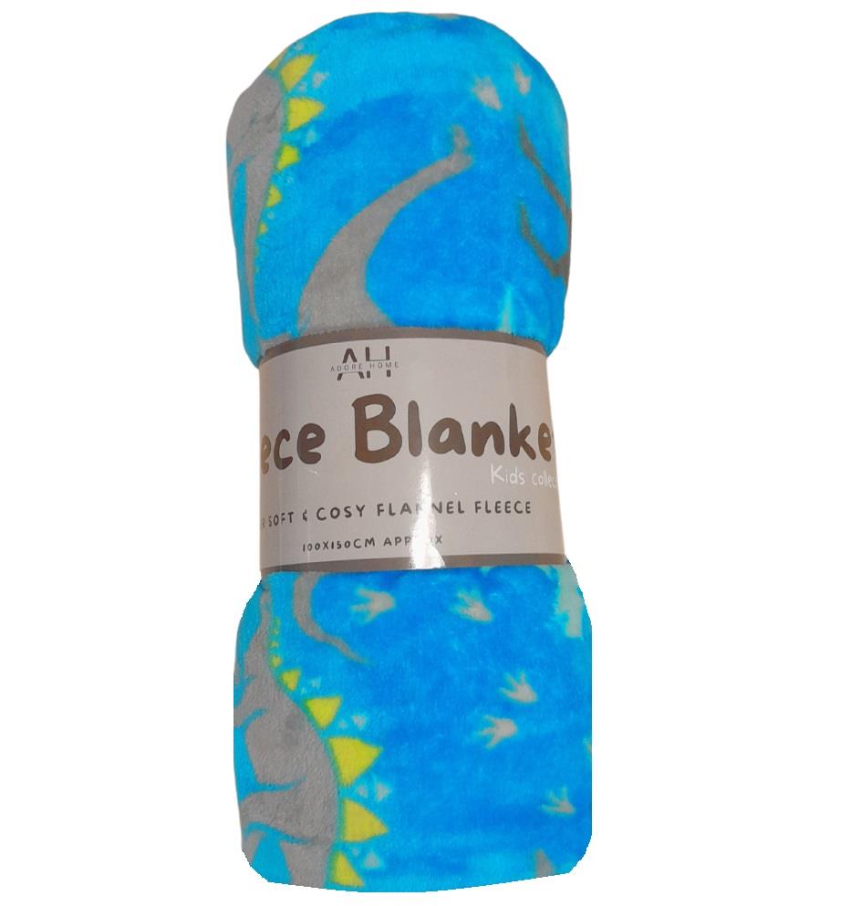 Flannel Fleece Dinosaur Blanket Green & Blue Kids Super Soft Fleece 100x150cm - Picture 6 of 11