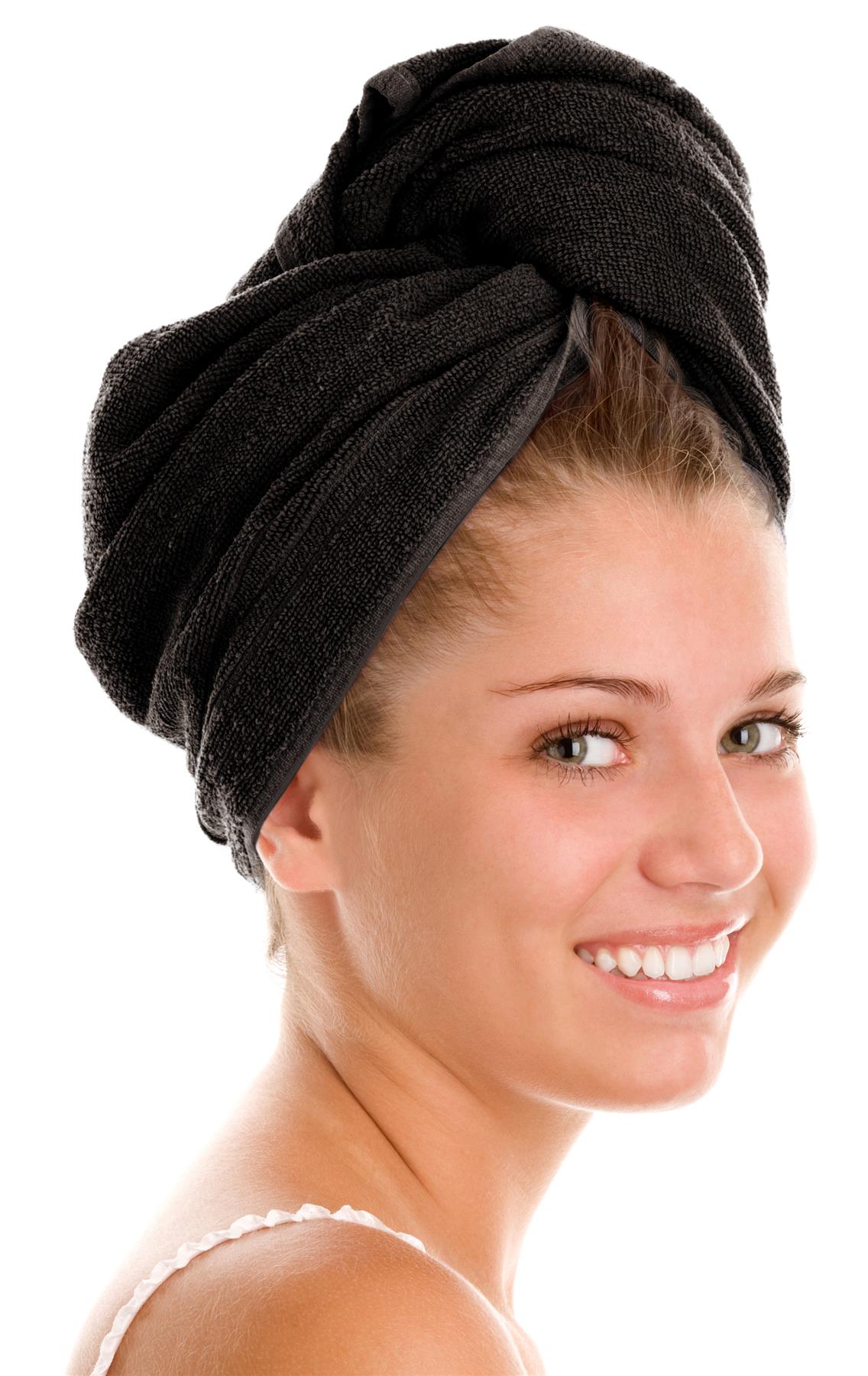 100% Cotton Hair Turban Absorbent Towel Drying Soft Wrap With Loop & Button - Picture 10 of 33