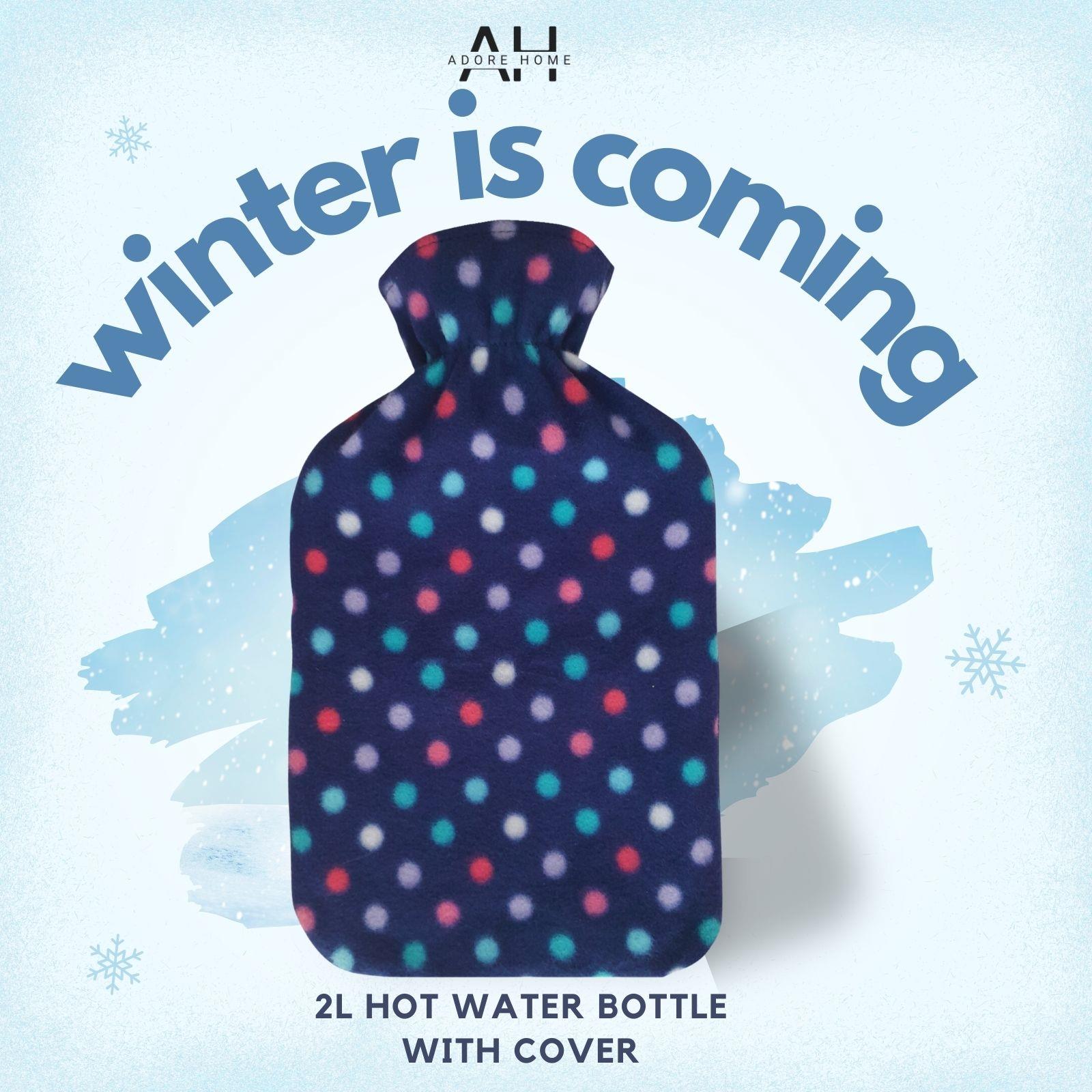 Hot Water Bottle With Cover Polka Dot Fleece 2L Designs Warm Natural Rubber - Picture 12 of 27