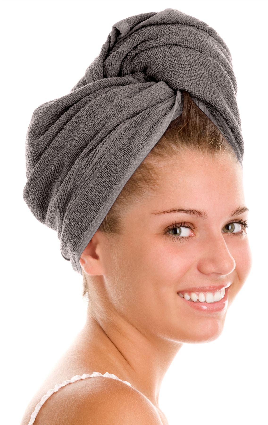100% Cotton Hair Turban Absorbent Towel Drying Soft Wrap With Loop & Button - Picture 22 of 33