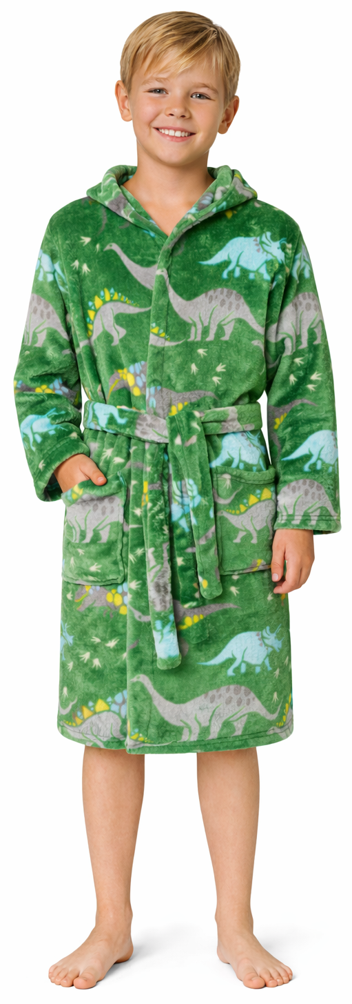 Kids Dinosaur Fleece Bathrobe Green Soft Warm Dressing Gown Bath Robe Boys  | eBay UK
