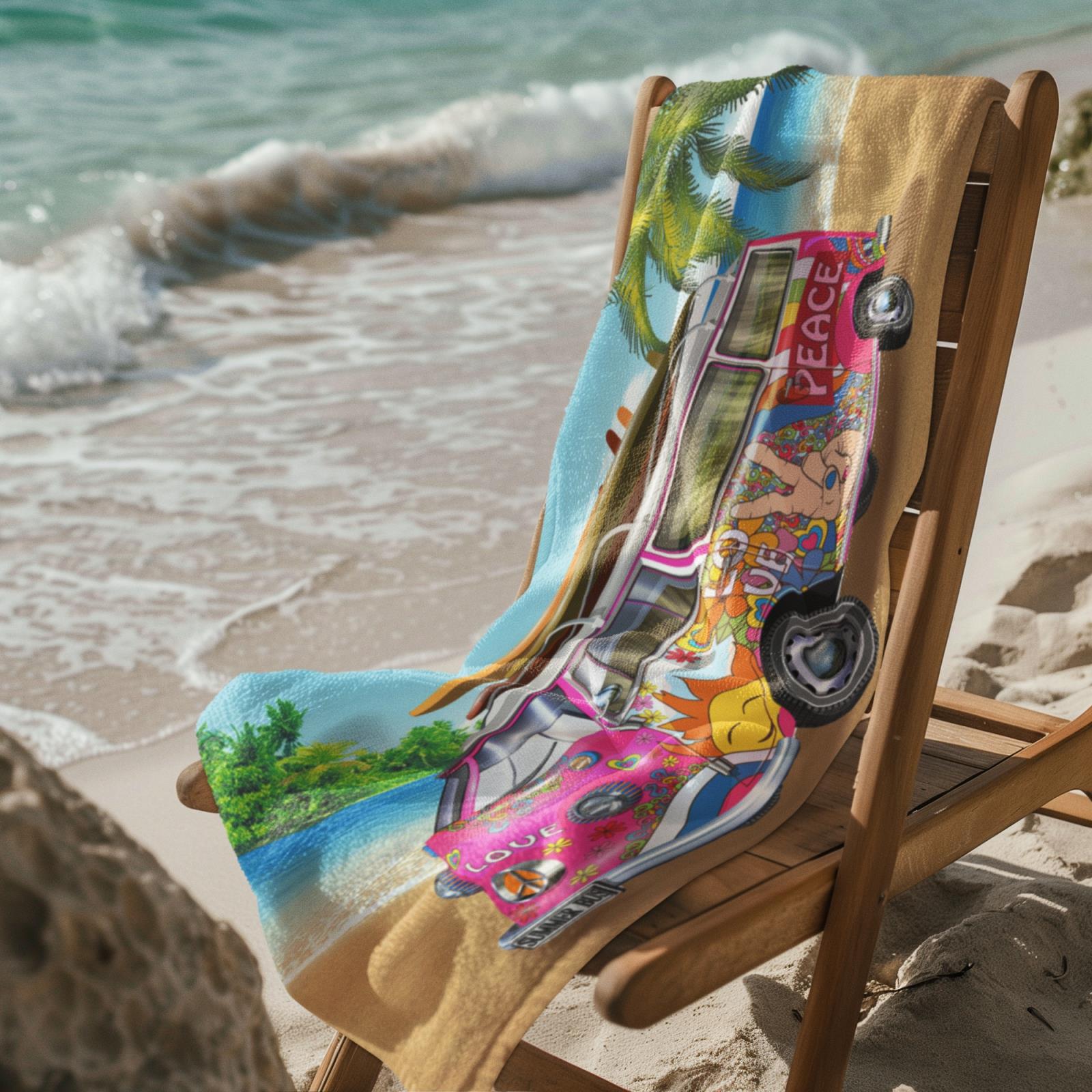 Beach Towel Large Lightweight Campervan Stripes Turtle Polyester Microfibre - Picture 38 of 59