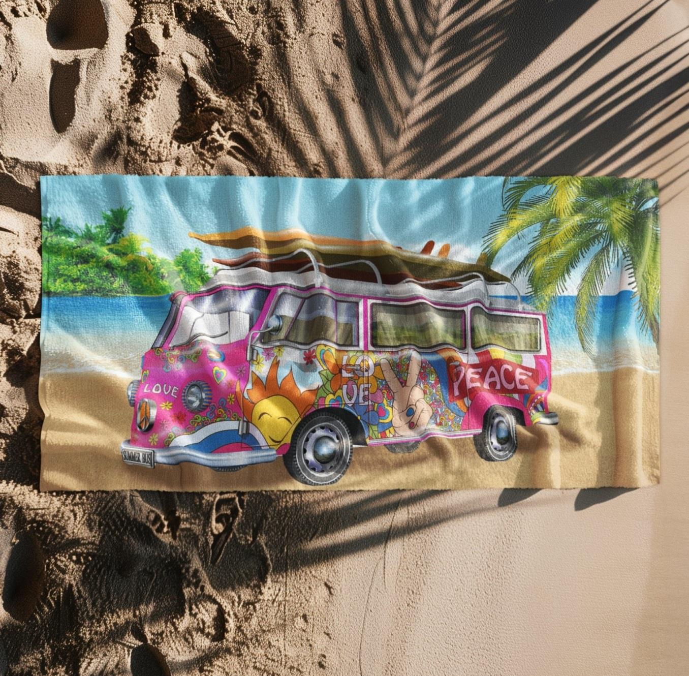 Beach Towel Large Lightweight Campervan Stripes Turtle Polyester Microfibre - Picture 44 of 59