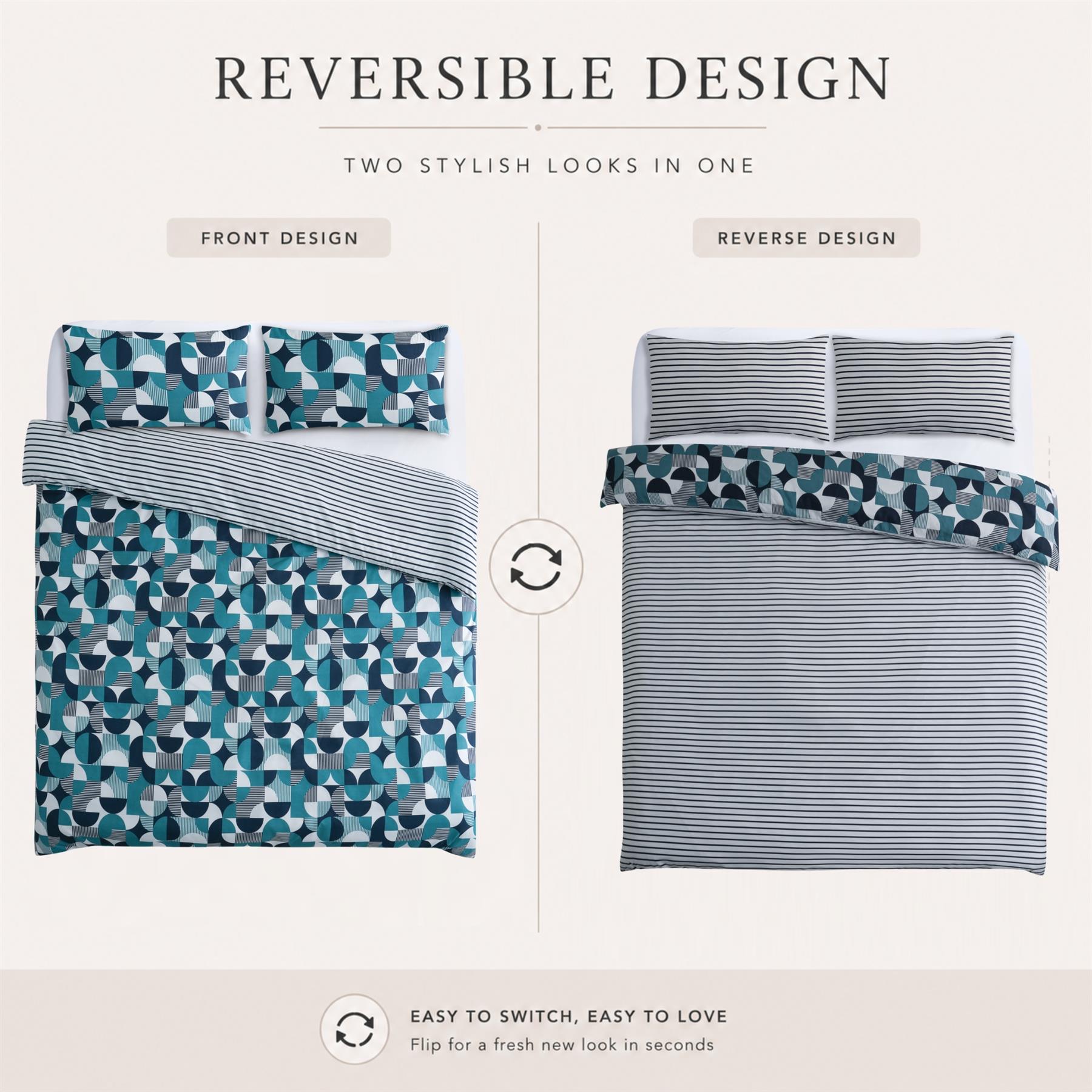 Reversible Duvet Cover Set Printed Soft Microfibre Bedding With Pillowcases - Produktbild 7