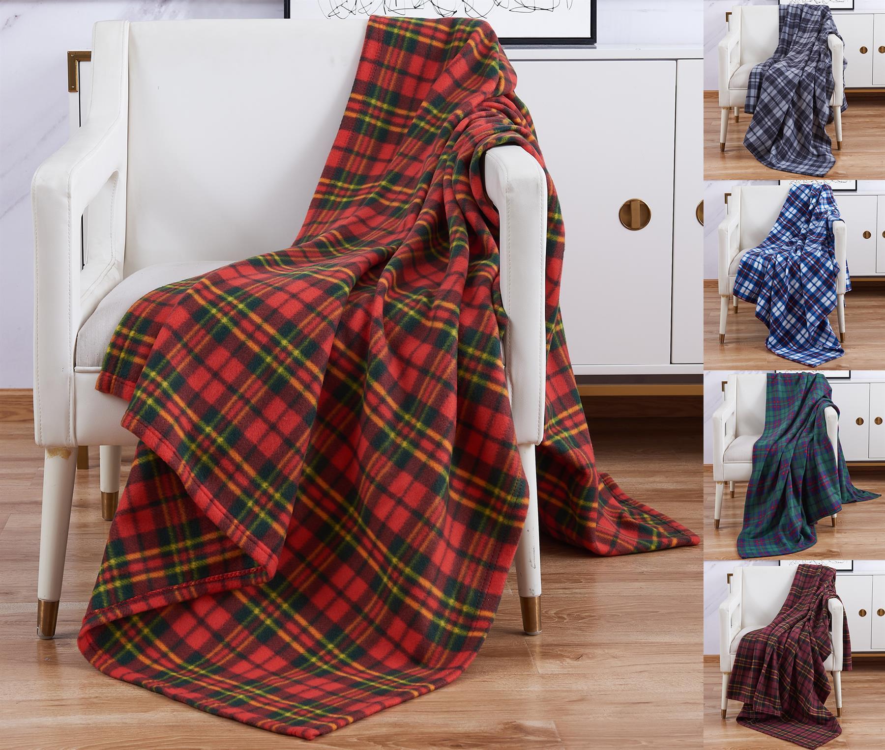 Soft Warm 200x240cm King Size Tartan Check Sofa Throw Bed Fleece Travel