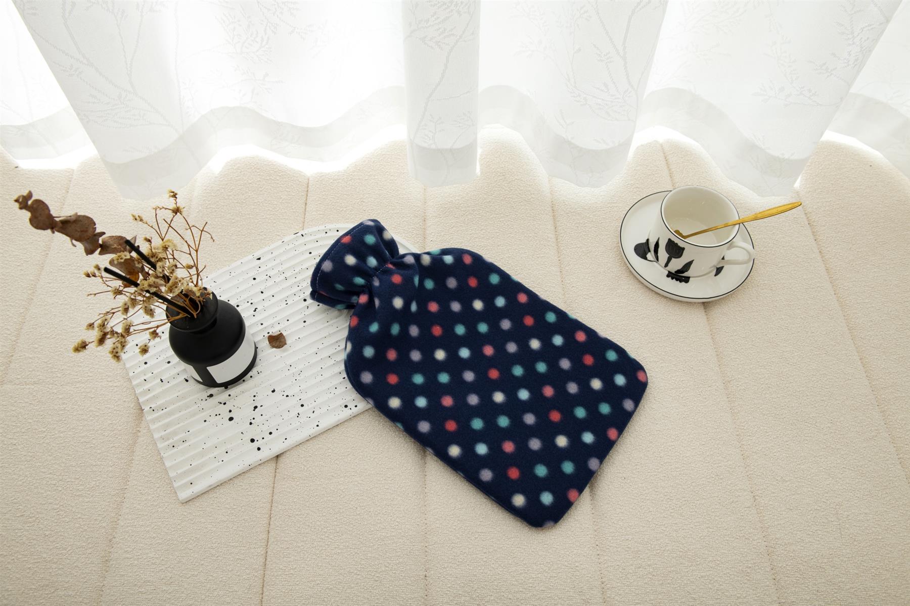 Hot Water Bottle With Cover Polka Dot Fleece 2L Designs Warm Natural Rubber - Picture 7 of 27