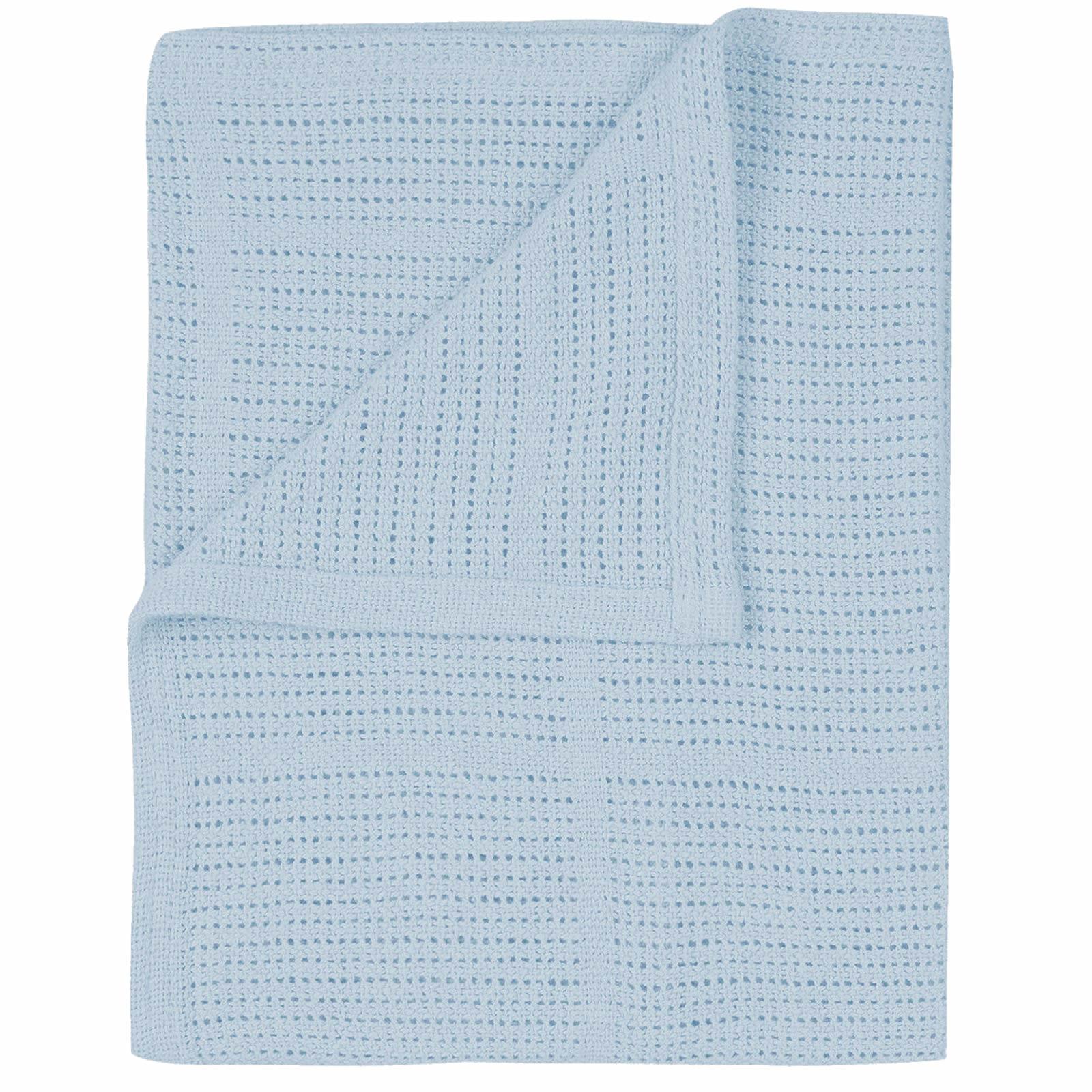 Blue 100% Cotton Cellular Blanket Baby Breathable Soft Pram Cot - Picture 3 of 7