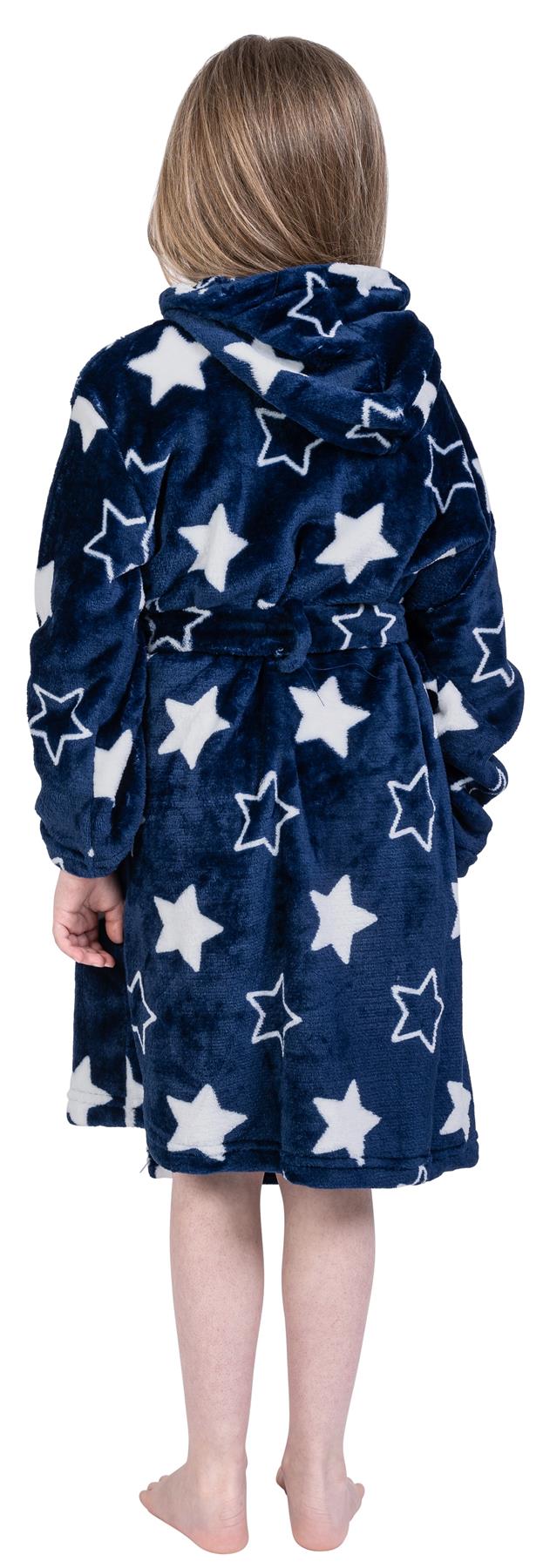 Kids Soft Fleece Bathrobe Hooded Warm Dressing Gown Flannel Bath Robe
