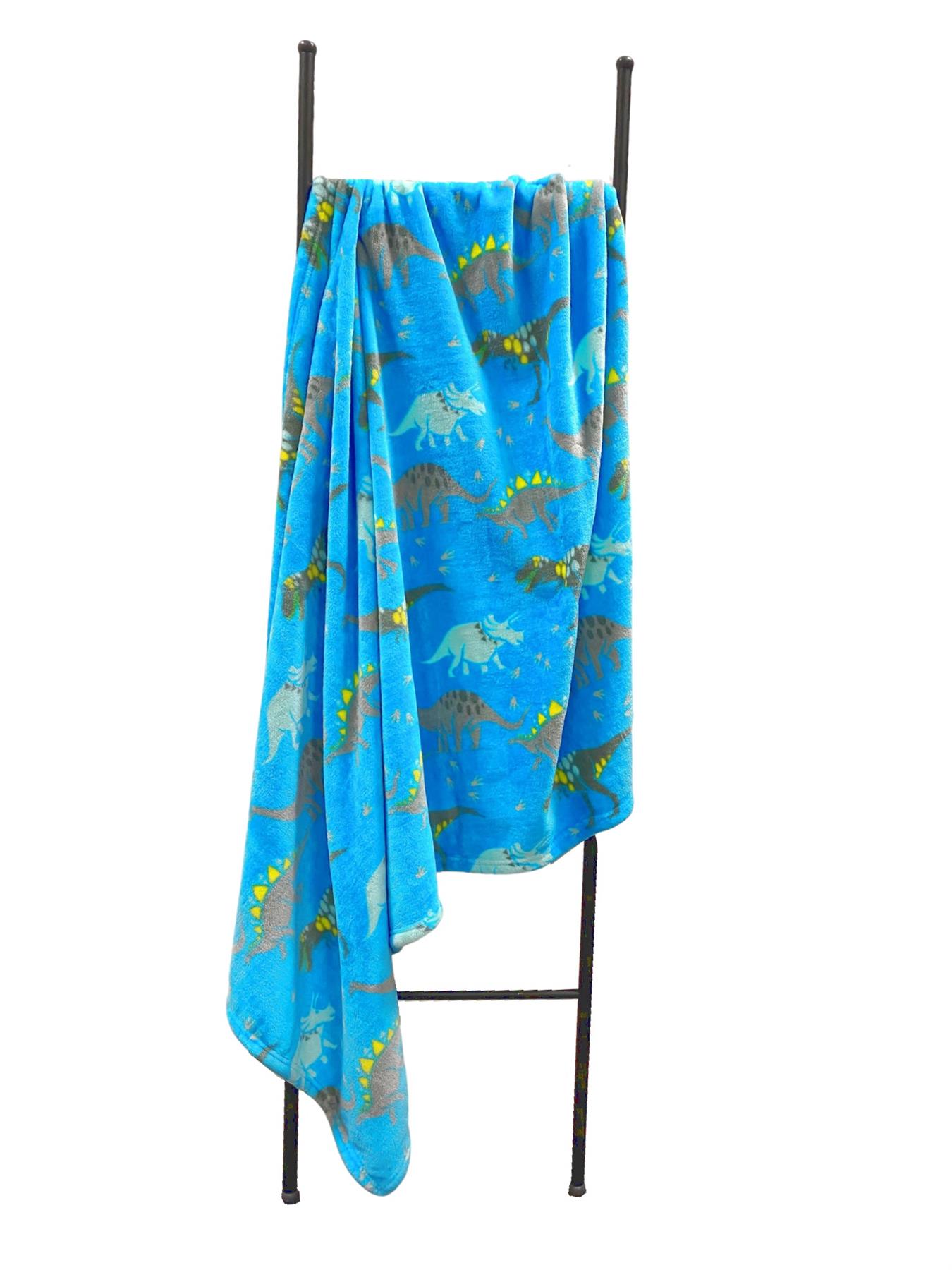 Flannel Fleece Dinosaur Blanket Green & Blue Kids Super Soft Fleece 100x150cm - Picture 5 of 11