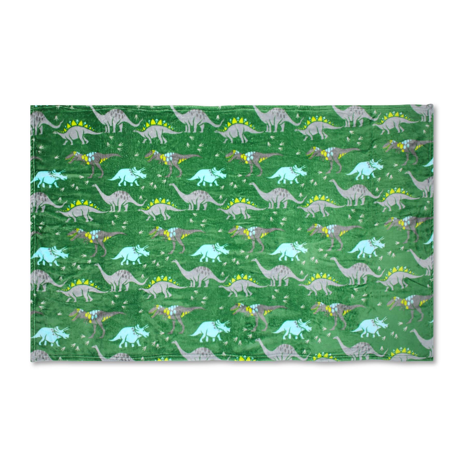 Flannel Fleece Dinosaur Blanket Green & Blue Kids Super Soft Fleece 100x150cm - Picture 10 of 11