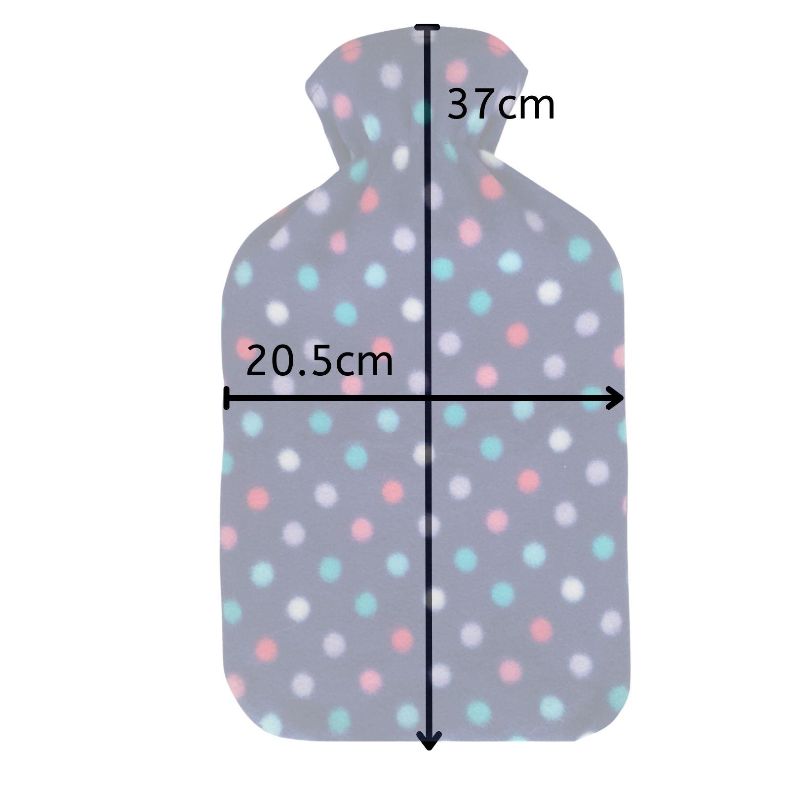 Hot Water Bottle With Cover Polka Dot Fleece 2L Designs Warm Natural Rubber - Picture 11 of 27