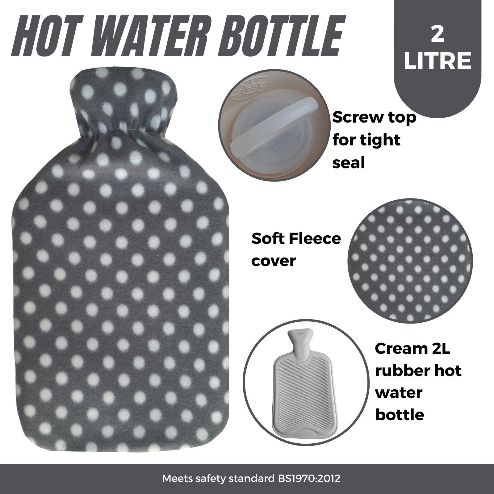 Hot Water Bottle With Cover Polka Dot Fleece 2L Designs Warm Natural Rubber - Picture 17 of 27