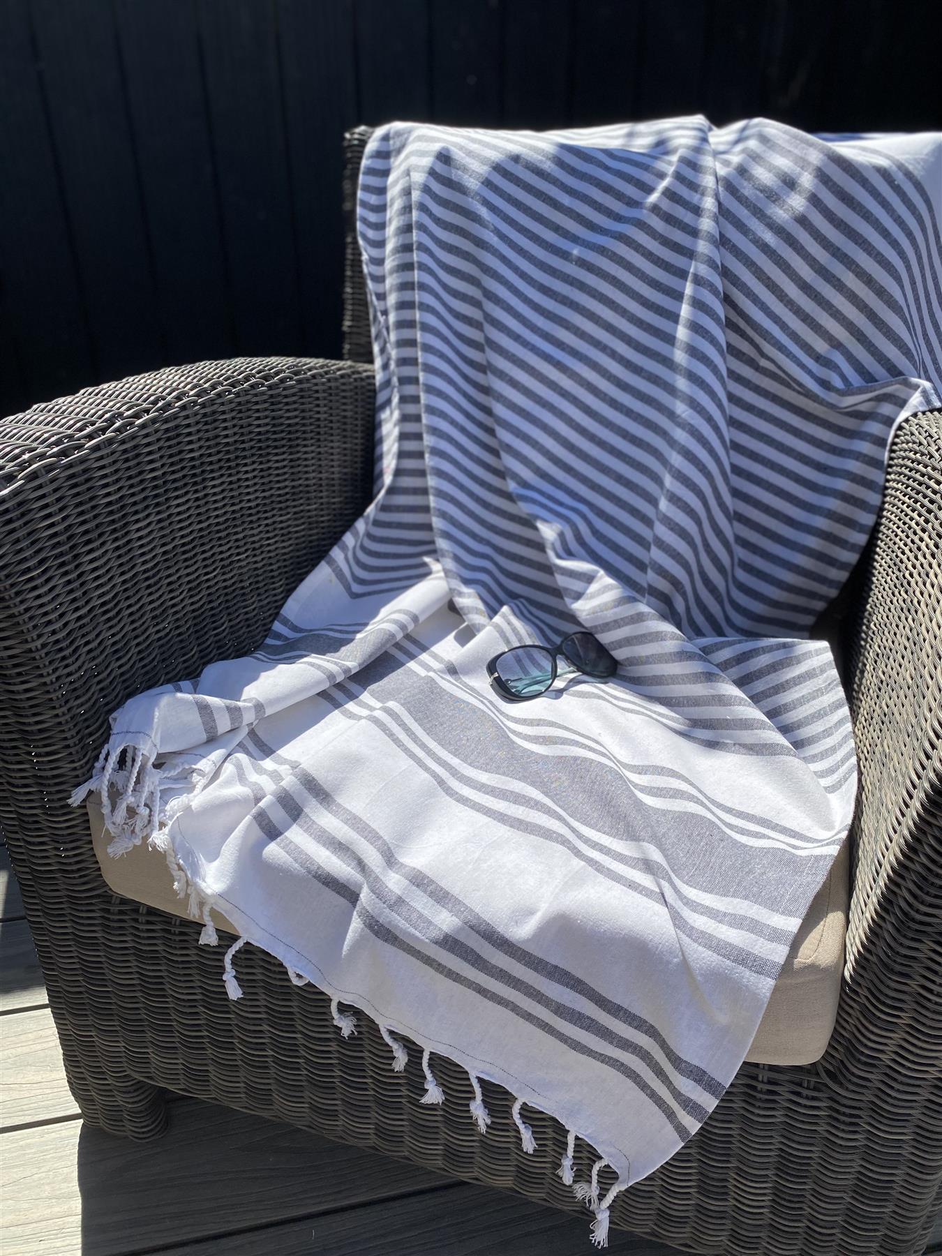 Large Hammam Beach Towel Striped Turkish Style Fouta Peshtemal Cotton Rich - Picture 11 of 37