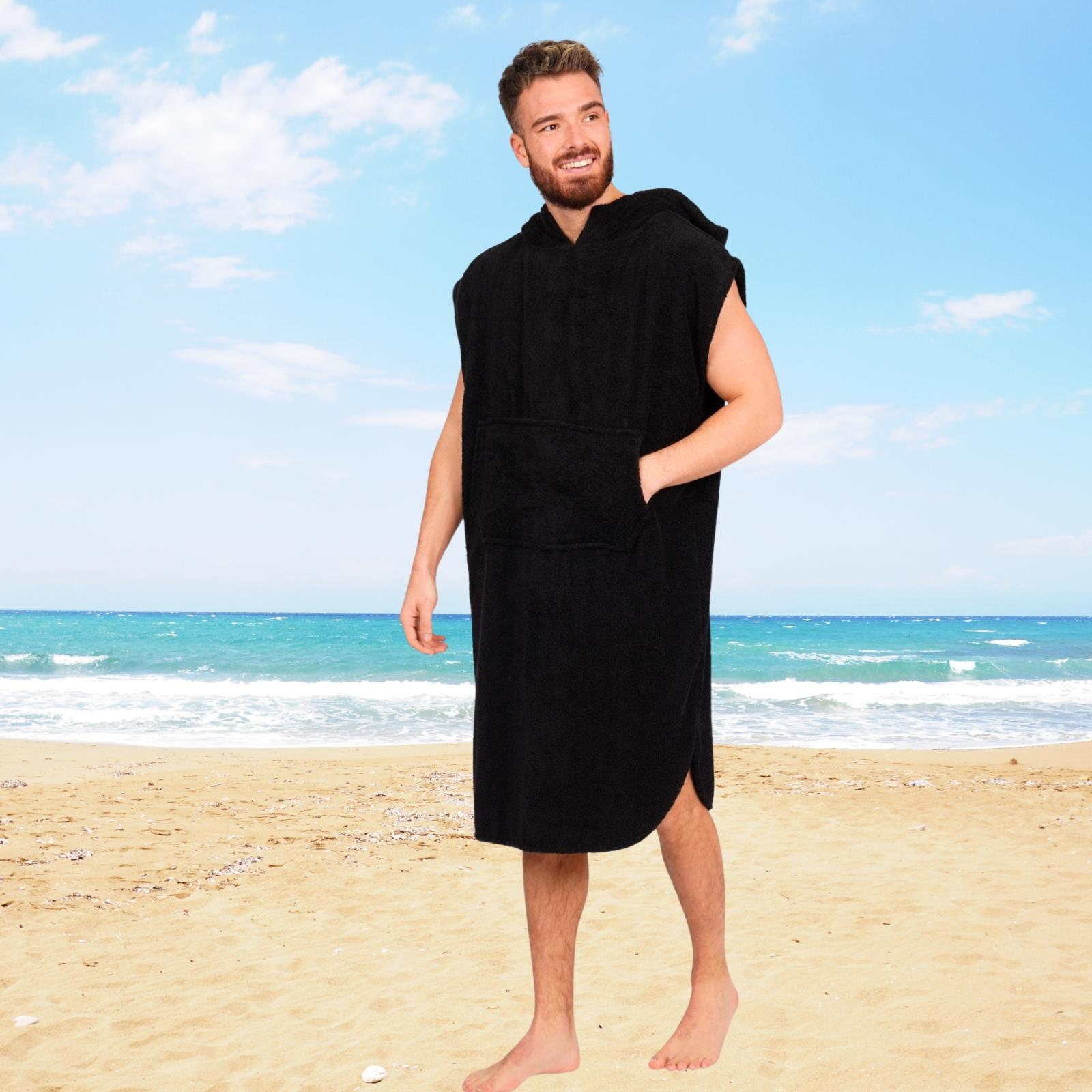 Adults Hooded 100% Cotton Changing Robe Towelling Poncho For Swimming Surf Beach - Picture 13 of 38