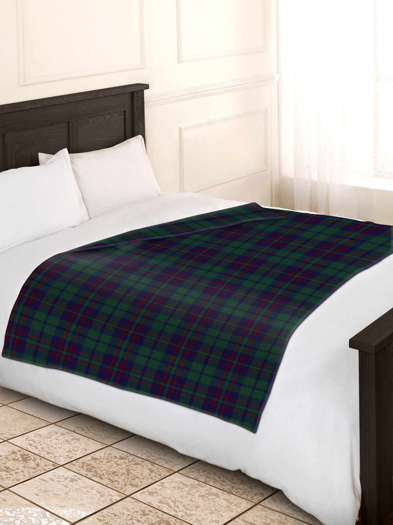 Green Check Fleece Blanket Soft Warm Single Double King Tartan Sofa Throw Bed - Picture 15 of 20
