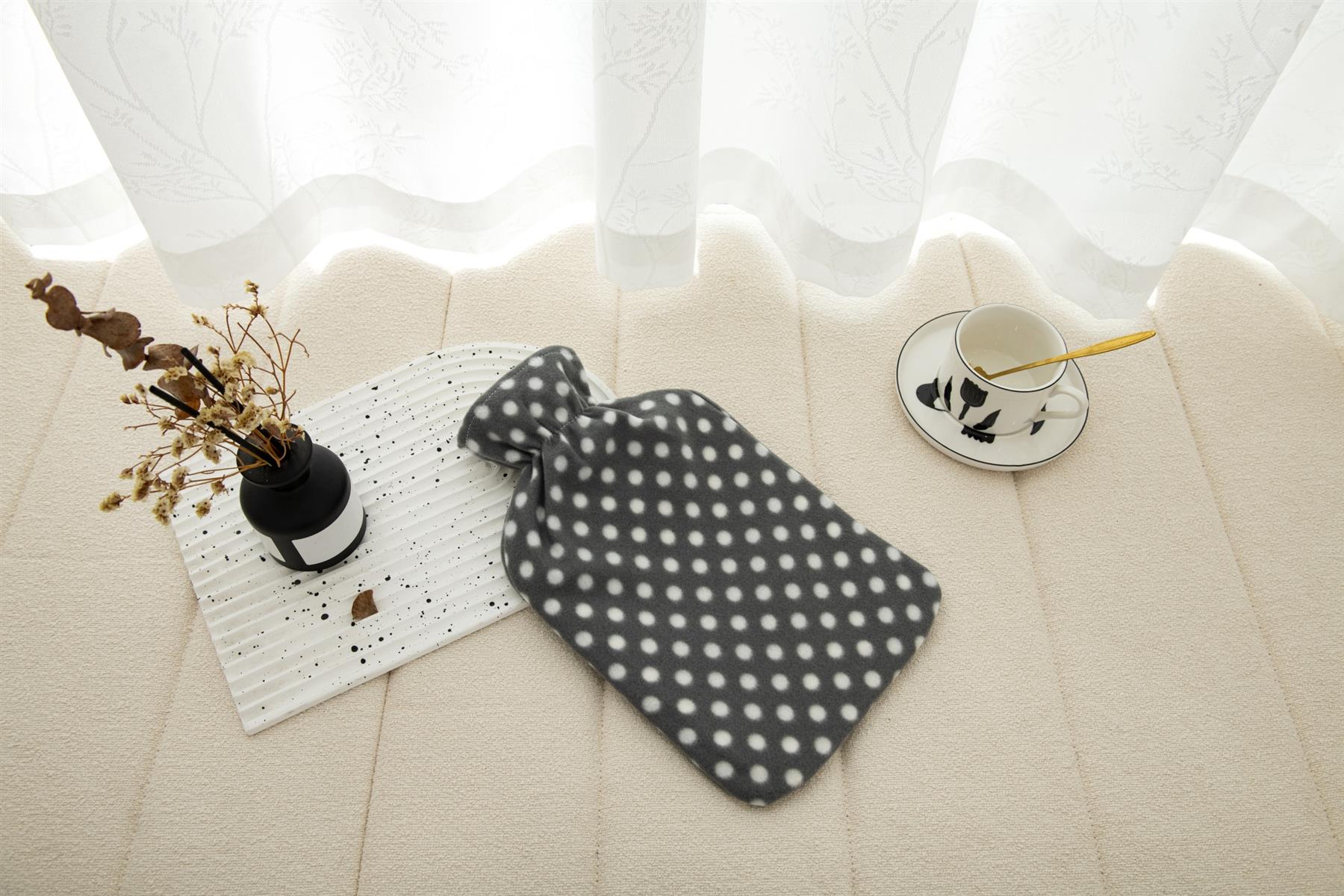 Hot Water Bottle With Cover Polka Dot Fleece 2L Designs Warm Natural Rubber - Picture 15 of 27