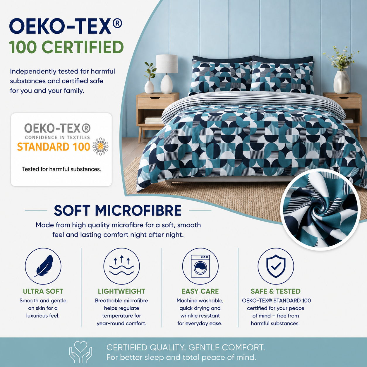 Reversible Duvet Cover Set Printed Soft Microfibre Bedding With Pillowcases - Produktbild 6
