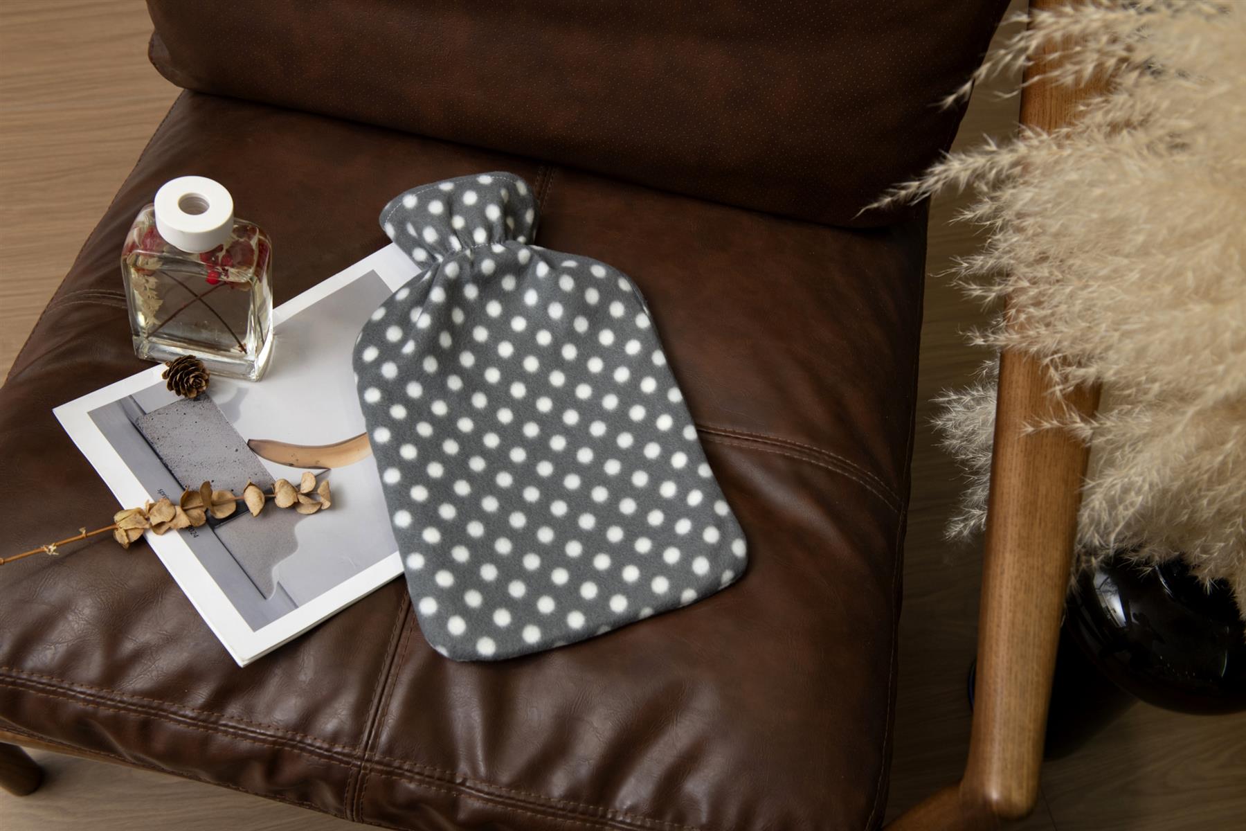 Hot Water Bottle With Cover Polka Dot Fleece 2L Designs Warm Natural Rubber - Picture 14 of 27