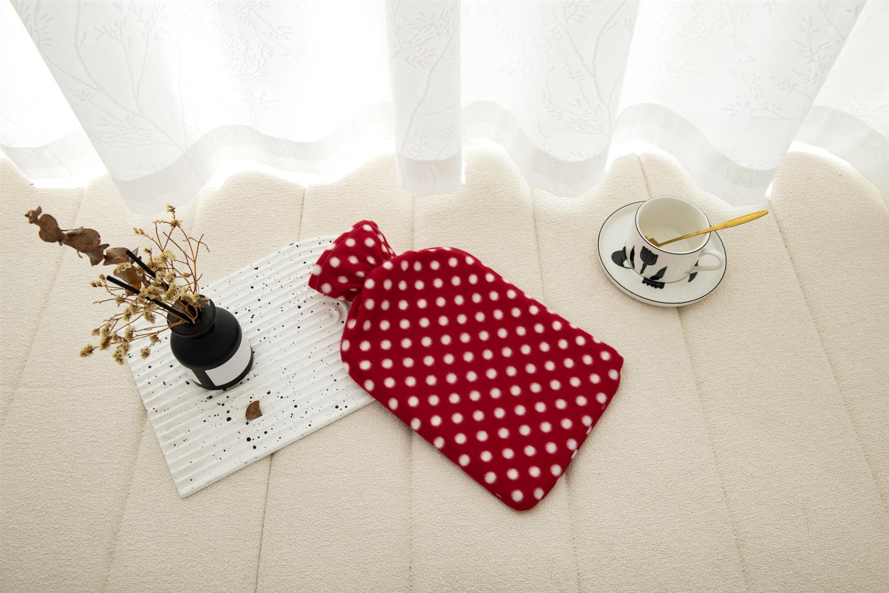 Hot Water Bottle With Cover Polka Dot Fleece 2L Designs Warm Natural Rubber - Picture 22 of 27