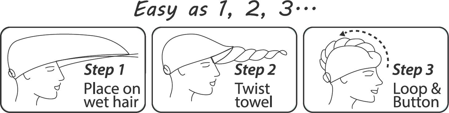 100% Cotton Hair Turban Absorbent Towel Drying Soft Wrap With Loop & Button - Picture 14 of 33