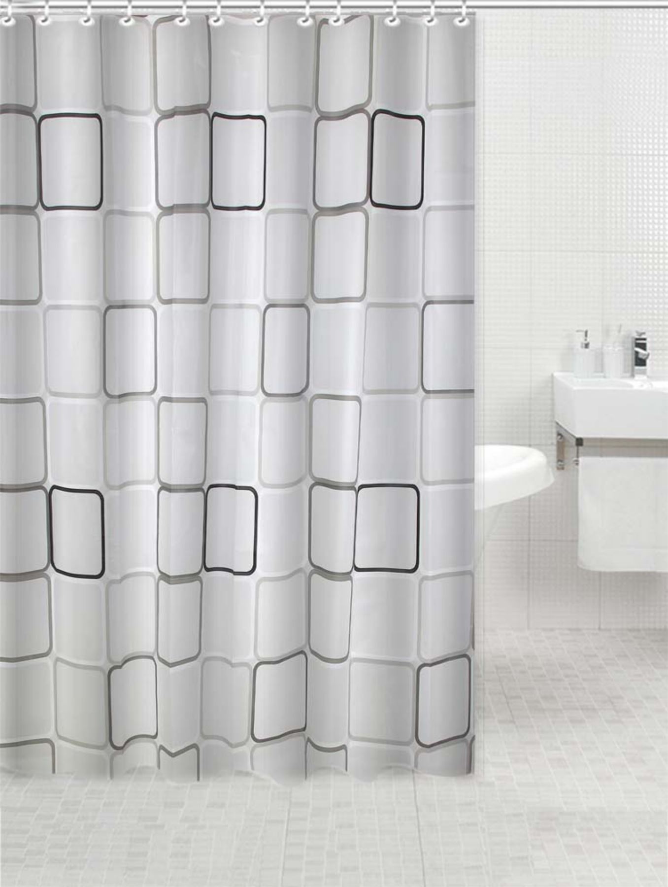 Extra Long Shower Curtains Modern Designs PEVA Material 12 Ring Hooks 180x180cm - Picture 4 of 18