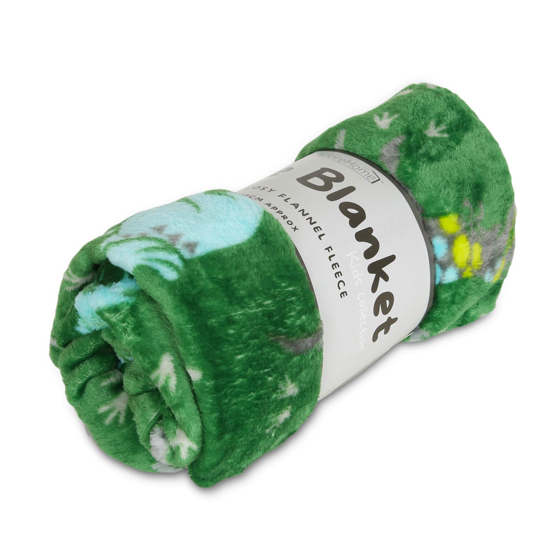 Flannel Fleece Dinosaur Blanket Green & Blue Kids Super Soft Fleece 100x150cm - Picture 9 of 11