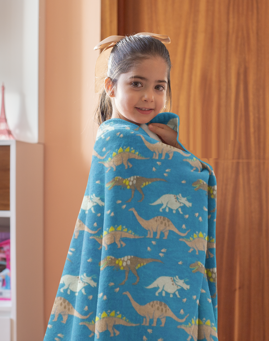 Flannel Fleece Dinosaur Blanket Green & Blue Kids Super Soft Fleece 100x150cm - Picture 3 of 11