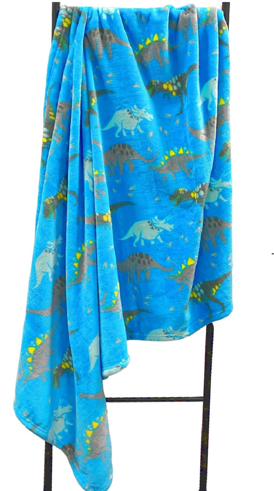 Flannel Fleece Dinosaur Blanket Green & Blue Kids Super Soft Fleece 100x150cm - Picture 2 of 11