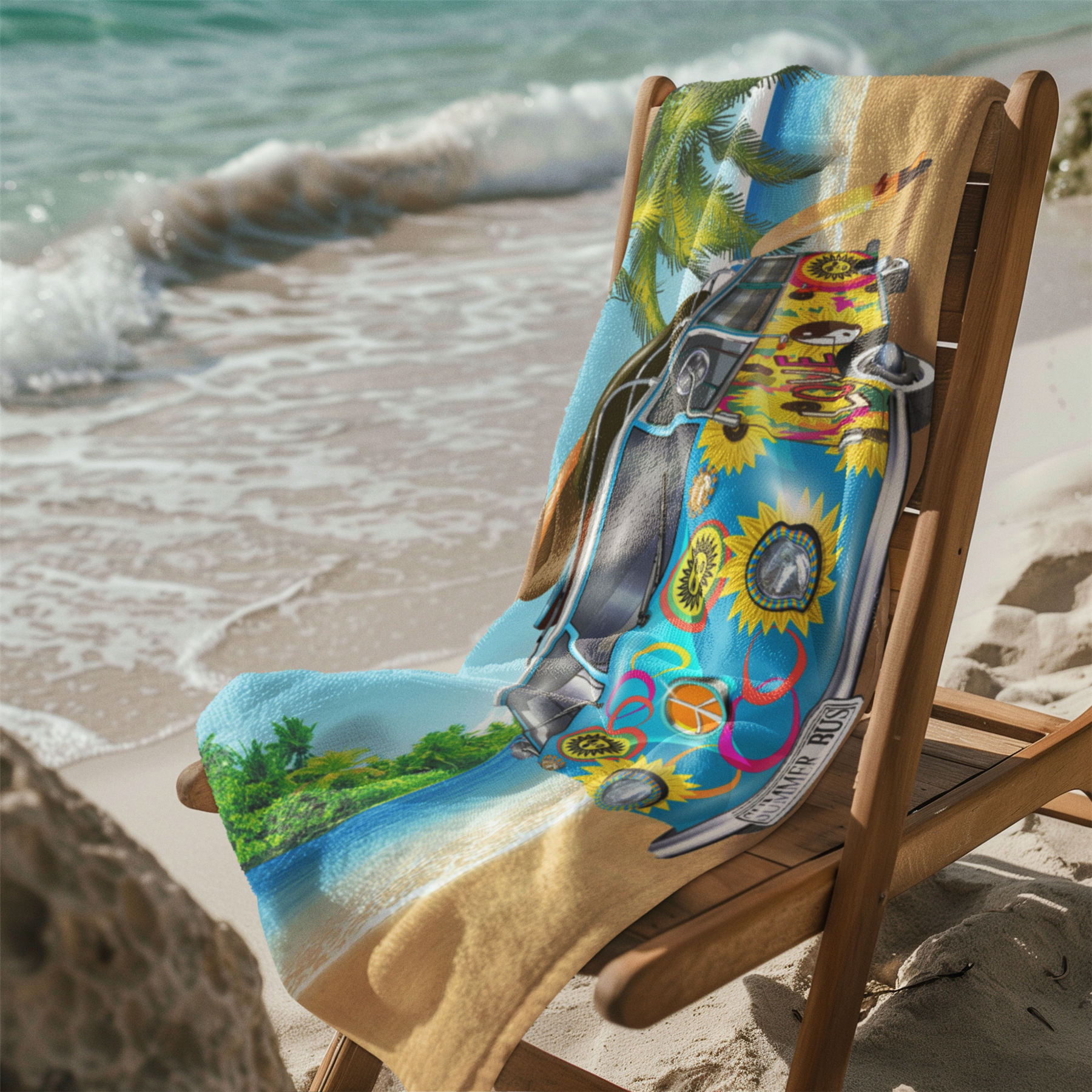 Beach Towel Large Lightweight Campervan Stripes Turtle Polyester Microfibre - Picture 4 of 59