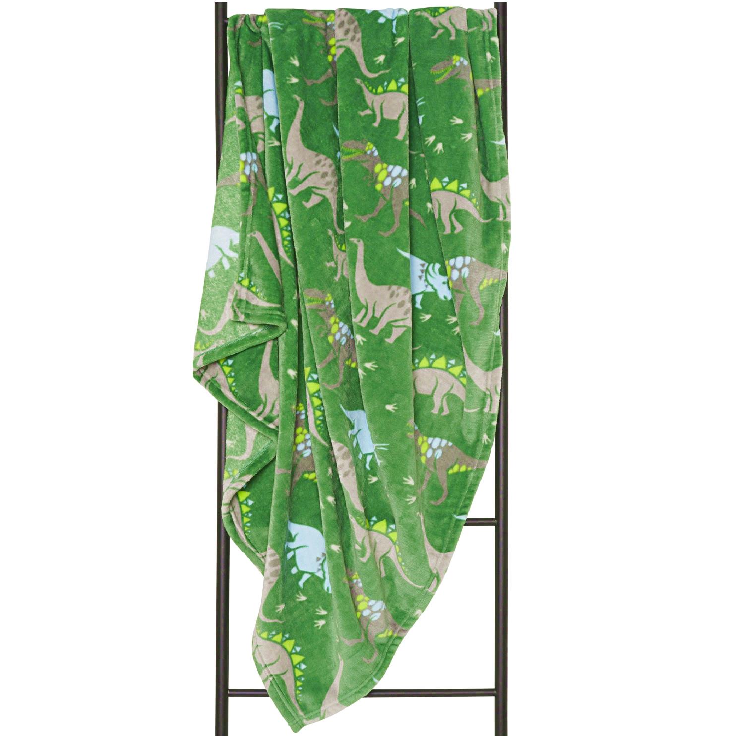 Flannel Fleece Dinosaur Blanket Green & Blue Kids Super Soft Fleece 100x150cm - Picture 7 of 11