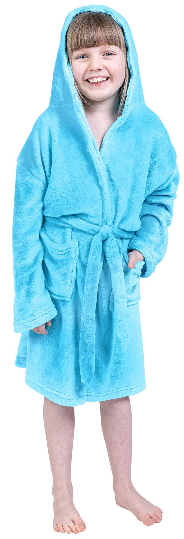 Kids Soft Fleece Bathrobe Hooded Warm Dressing Gown Flannel Bath Robe