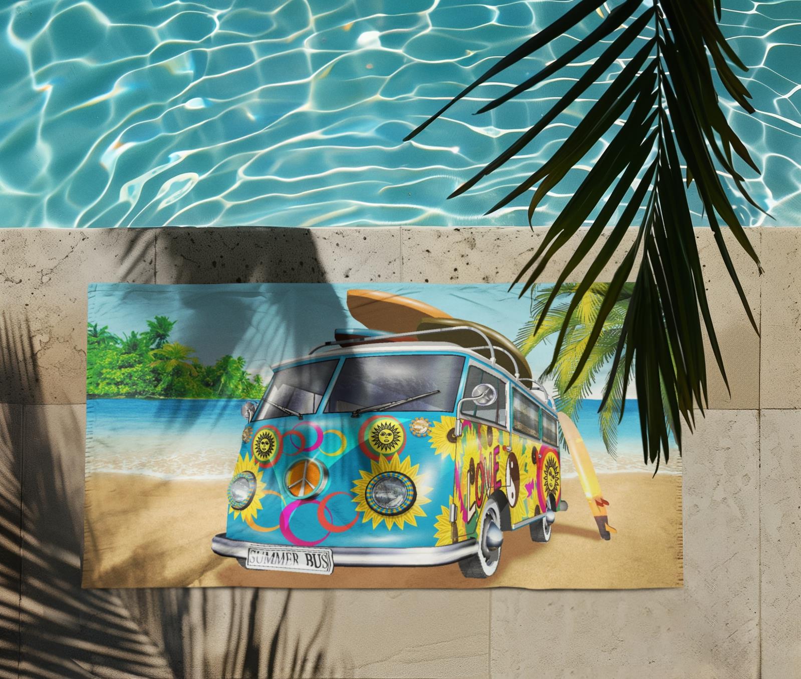 Beach Towel Large Lightweight Campervan Stripes Turtle Polyester Microfibre - Picture 6 of 59