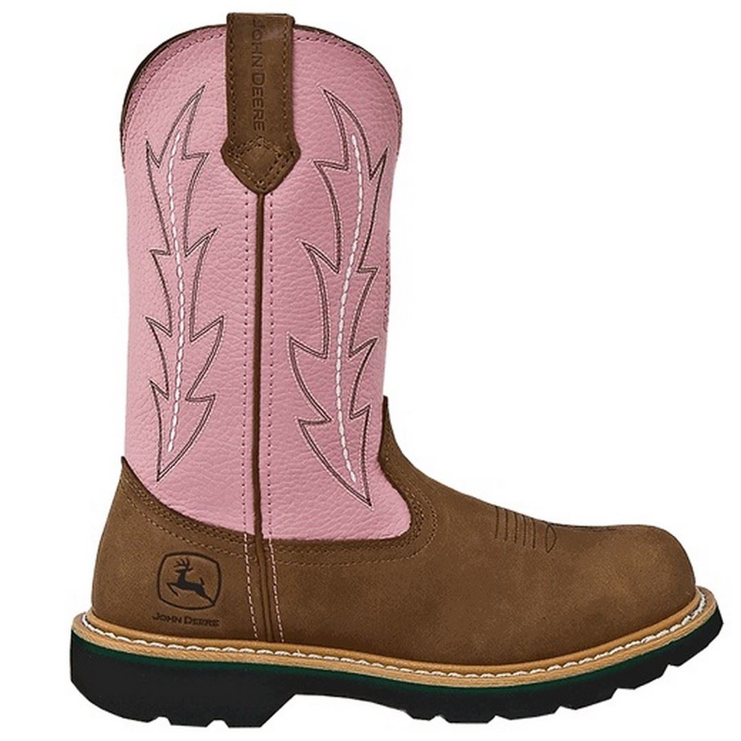 John Deere JD3285 Womens Tan/Pink Leather 10" Western Boots eBay