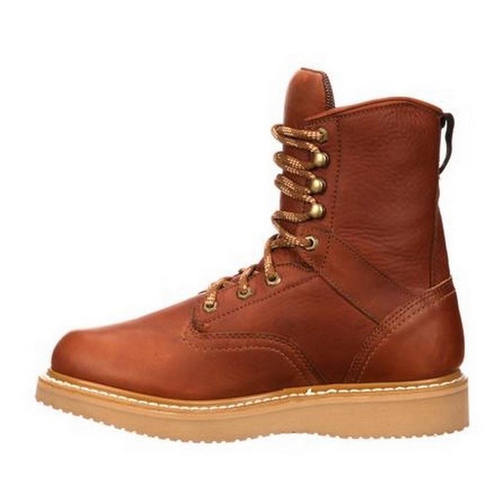 Mens Barracuda Gold Leather Farm & Ranch 8" Wedge Work Boots