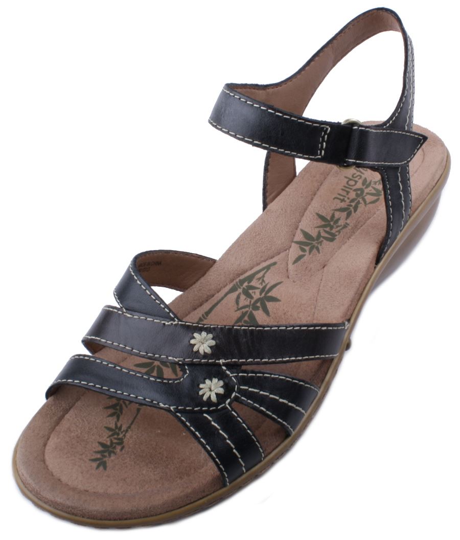 Easy Spirit Varen Womens Black/Pewter Leather Comfort Sandals | eBay