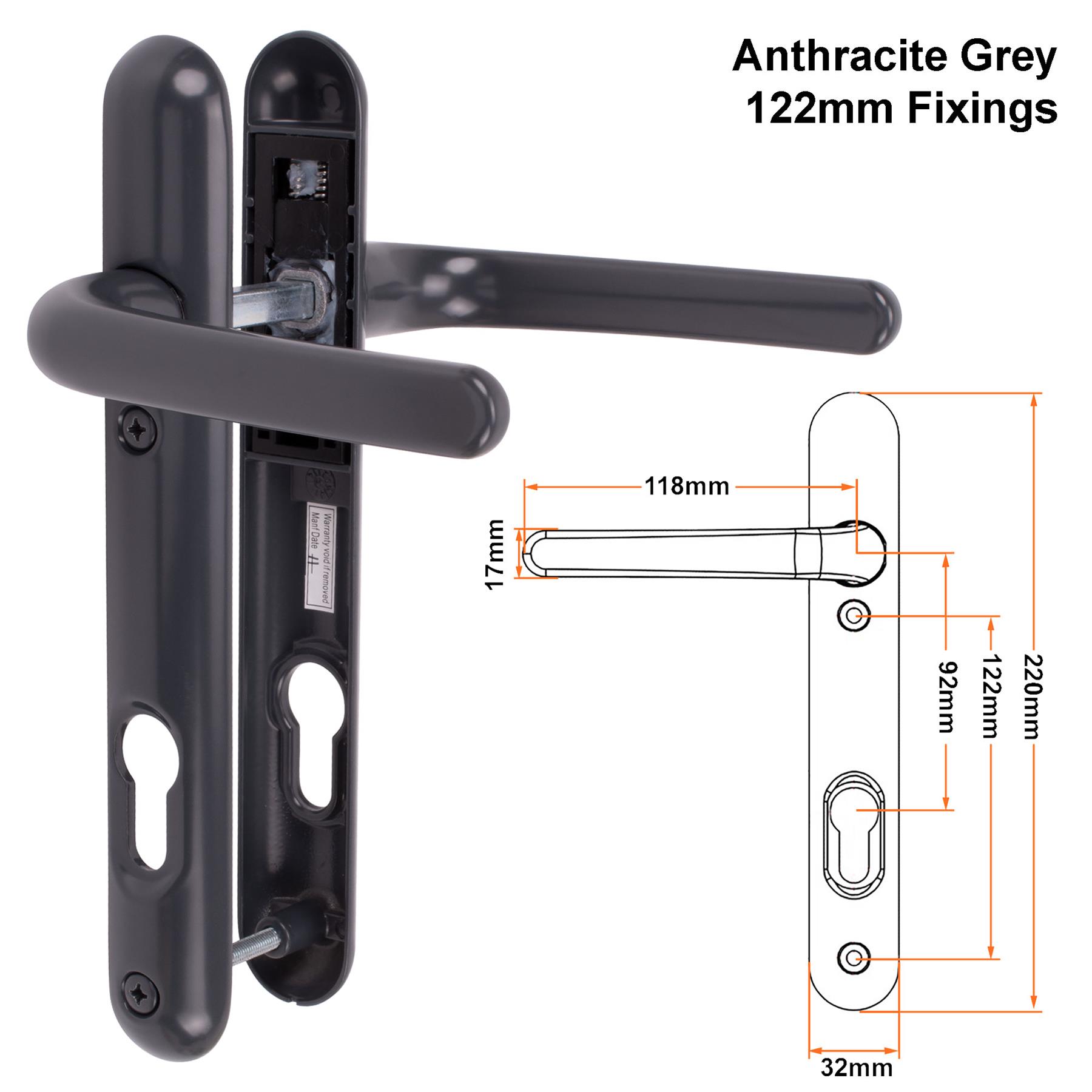 Composite Door Handle Pair uPVC Sprung Lever Set 92PZ 122mm Fixings Ultion Sweet - Picture 7 of 14