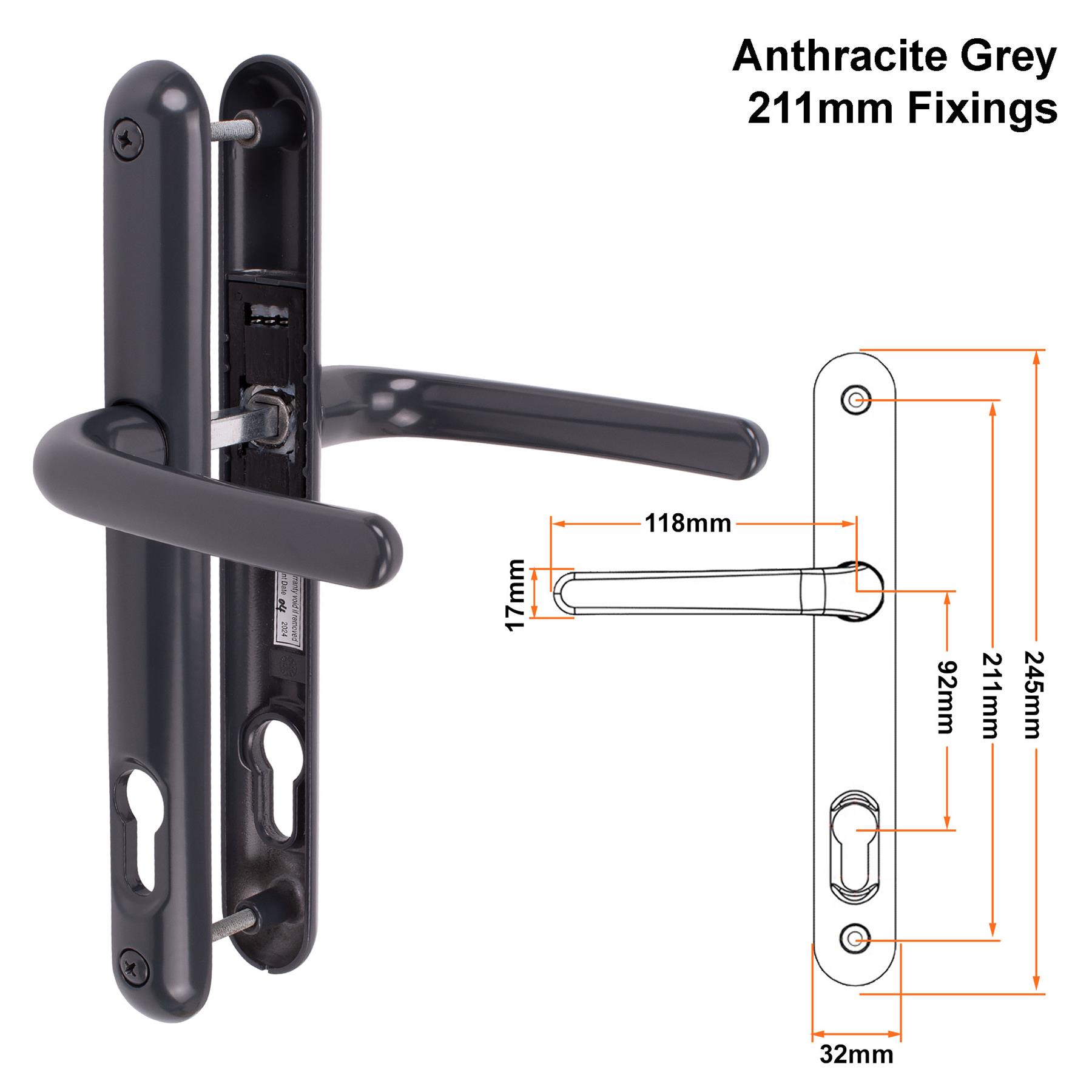 Composite Door Handle Pair uPVC Sprung Lever Set 92PZ 211mm Fixings Ultion Sweet - Picture 7 of 14