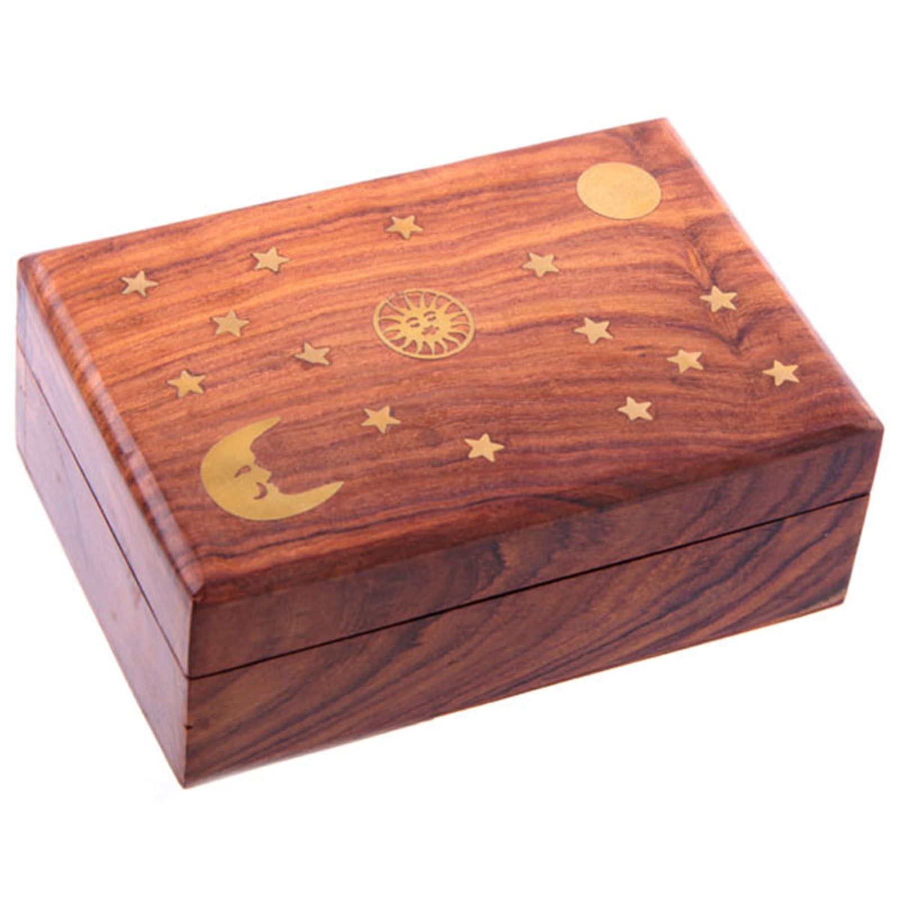 Sheesham Wood Trinket Box with Sun Moon & Stars Inlay Indian Rosewood