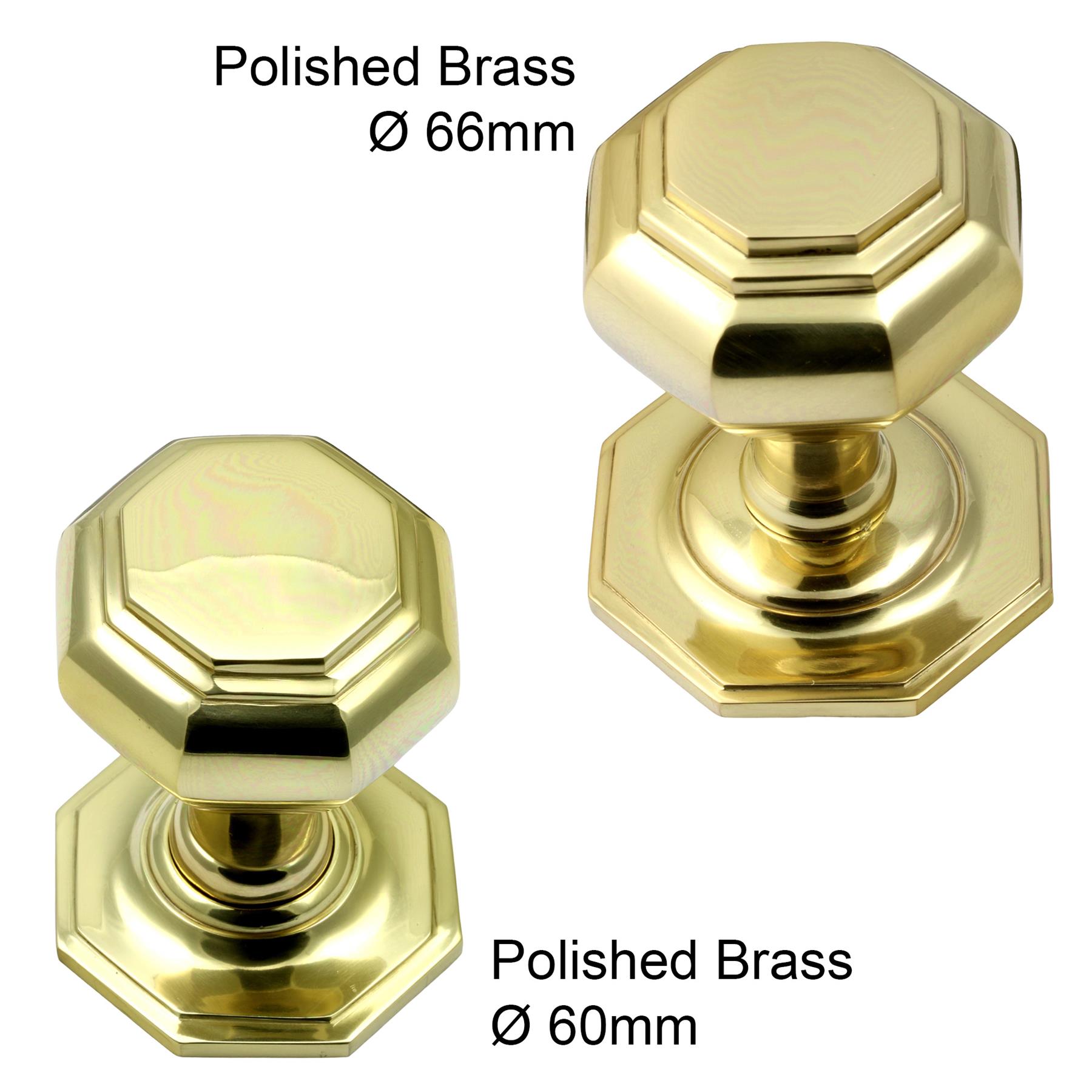 Octagonal Centre Pull Door Knob Solid Brass Heavy Duty 60 or 66mm 2.36/2.6" Dia. - Picture 8 of 10