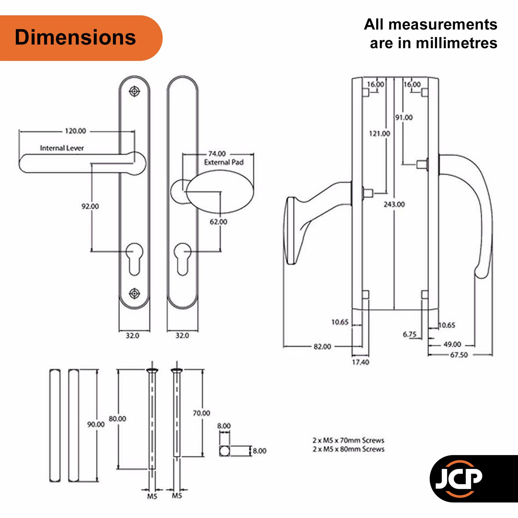 Balmoral Ashford 92/62PZ Offset Lever Pad UPVC Door Handle