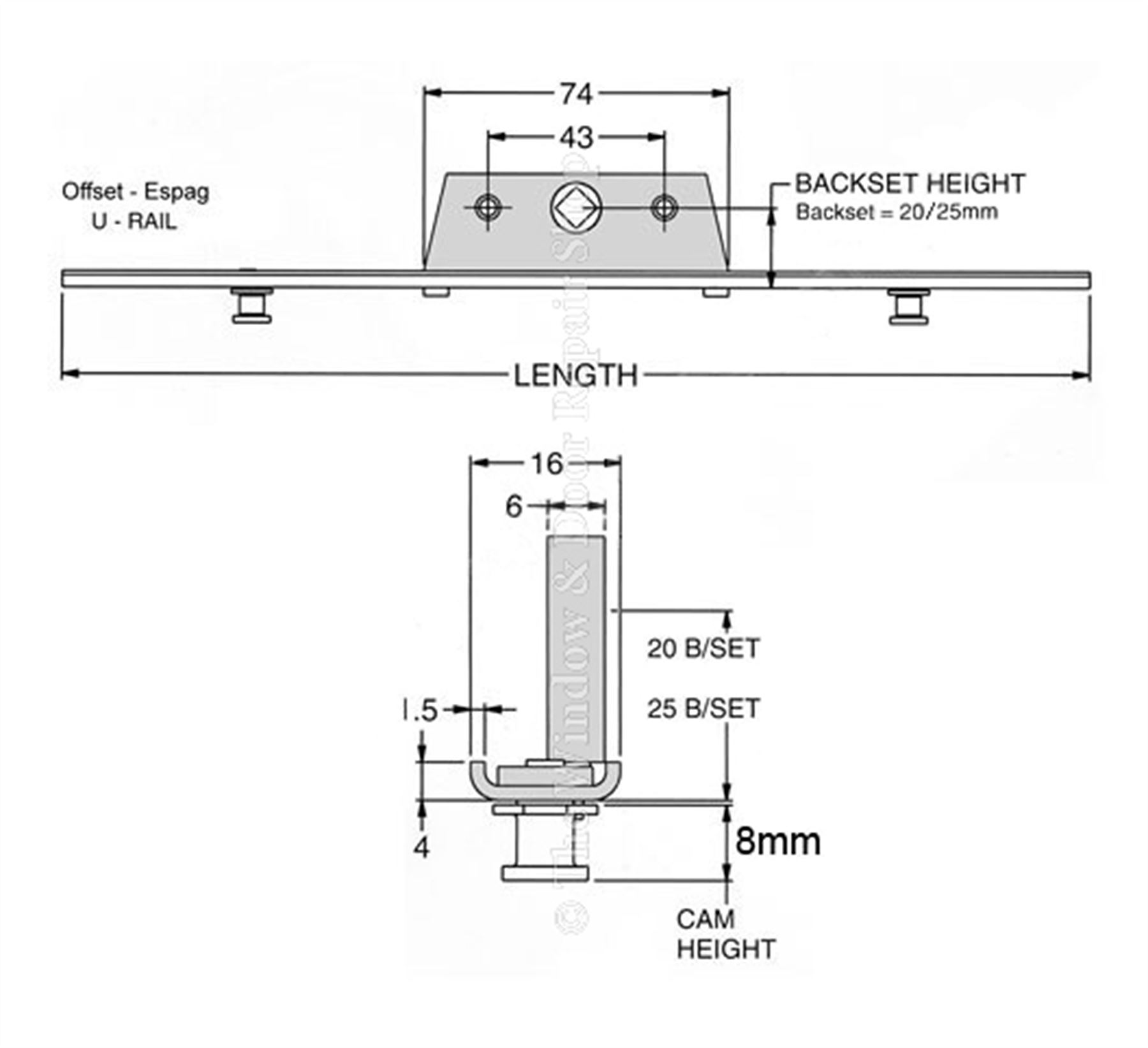 Offset Espag UPVC Window Lock Gearbox Mechanism 16mm U Rail Bar Rod Avocet WMS eBay